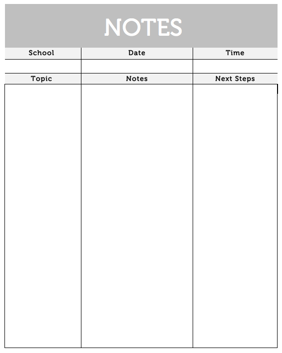 4th Grade Note Taking Template For Students